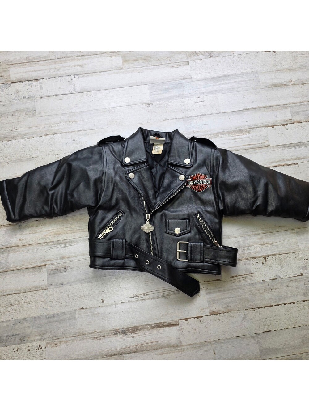 Harley-Davidson Toddler 24M Black Simulated Leather Motorcycle Biker Jacket